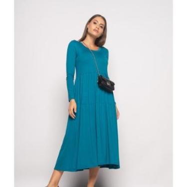 Imagem de Vestido Salvatore Fashion Midi Manga Longa Babado Malha Feminino-Feminino