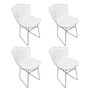 Imagem de Kit 4 Cadeiras Bertoia Cromada Com Assento Sintético Branco