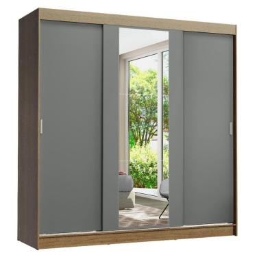 Imagem de Guarda-roupa Madesa Reno 3 Porta Correr Espelho Rustic Cinza