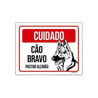 Imagem de Kit 10 Placas Cuidado Cão Cachorro Bravo Pastor Alemão