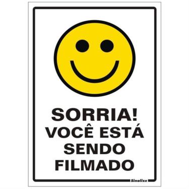 Imagem de Placa de Poliestireno Autoadesiva 20x30cm Sorria Você Esta Sendo Filmado 250 Aj Sinalize Placa
