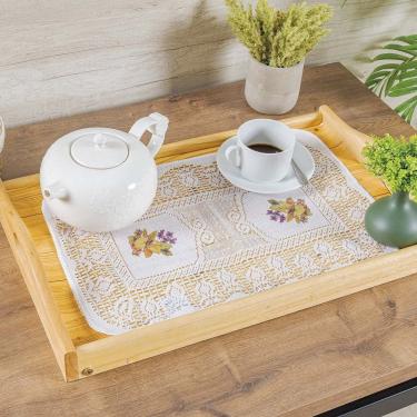 Imagem de Caminho De Mesa Em Renda Com Transfer Flores 50cm X 30cm 100% Poliéster - Flores