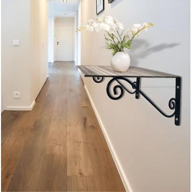 Imagem de Kit 6 Mão Francesa Colonial 30cm Reforçada Preta Suporte Prateleira Aç