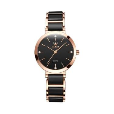 Imagem de Relógio De Quartzo Feminino Com Pulseira De Cerâmica Dourada Rosa, Lux