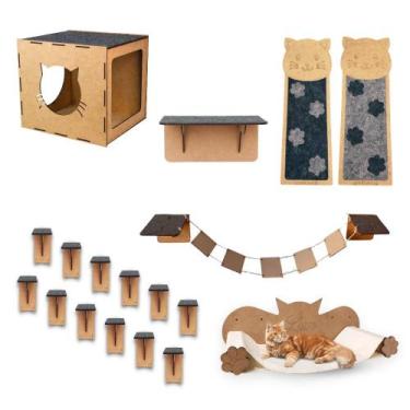 Imagem de Playground para Gato 18 Peças Rede Arranhador Nicho Brinquedo Ponte De