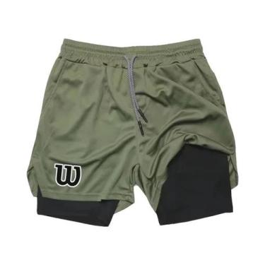 Imagem de Shorts De Corrida Masculinos Em Malha Respirável 2 Em 1 Com Dupla Cama