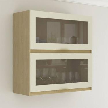 Imagem de Armário Aéreo Cozinha 80 Cm 2 Portas com Vidro Natural/Arenas - Tecno Mobili