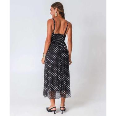 Imagem de Vestido Midi Feminino Tule Poá Alças Finas Marisa Pret-26002, Preto, G