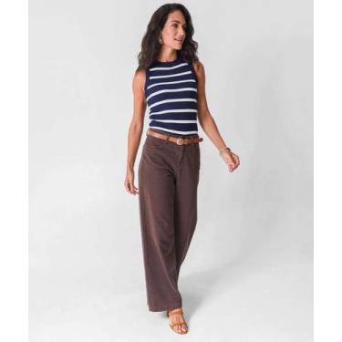 Imagem de Blusa Regata Feminina Listrada Marisa Azul-52369, GG, Azul, Bege