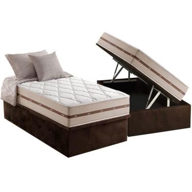 Imagem de Cama Box Baú Solteiro: Colchão Molas Anjos Classic + Base Crc Suede Brown(88x188)