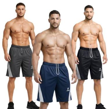 Imagem de Kit Bermuda Masculina Helanca Esportiva Confortável Secagem Rápida - O