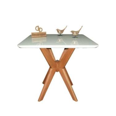 Imagem de Mesa Jantar Pandora Tampo Quadrado Laca Com Vidro 80cm Off White - DEC