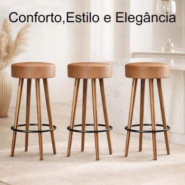 Imagem de Banqueta Alta Madeira Cozinha/Balcão Floyd-Kit 3 Unidades - - MD Munho