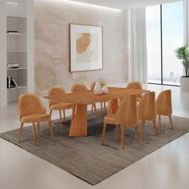 Imagem de Sala de Jantar Mesa Florida 220cm Tampo Barril Laminado e 8 Cadeiras Suica