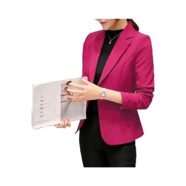 Imagem de Blazer Feminino Preto Slim Fit Com Lapela Entalhada E Bolsos Para Escr