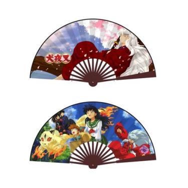 Imagem de Ventiladores dobráveis Inuyashas Anime Handheld Cloth Bamboo de 10 pol