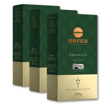Imagem de Café Torrado e Moído Orgânico Orfeu Kit 3 Pacotes 250g