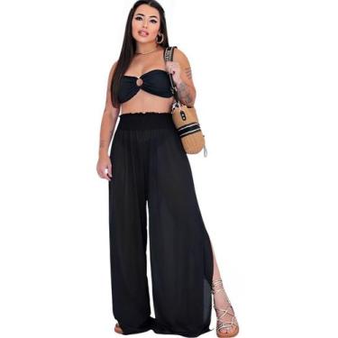 Imagem de Saída de Praia Pantalona Feminina Leve Confortável Promoção - Look Dre