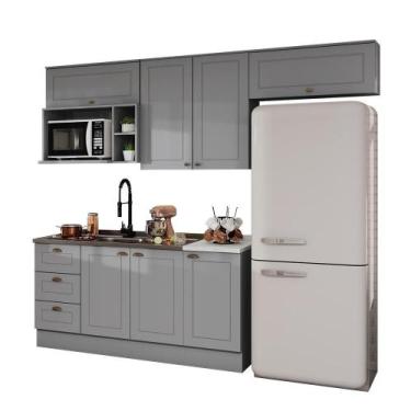 Imagem de Cozinha Americana 5 Peças com Balcão 120cm e Aéreo Micro-ondas - Móvei