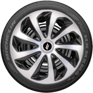 Imagem de Jogo 4 Calota Velox Aro 15 Prata Preta Renault Logan Sandero - Elitte 