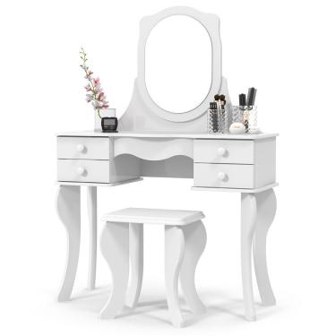 Imagem de Penteadeira Infantil Princesa Retrô 4 Gavetas com Espelho e Banqueta Estilo Provençal MDF Patrimar Móveis