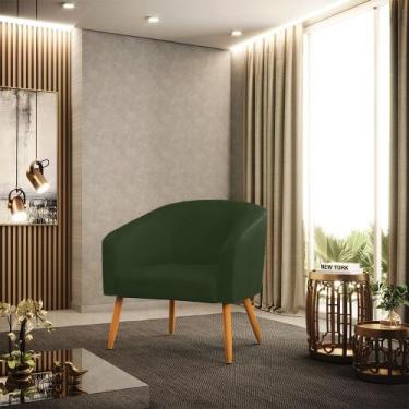 Imagem de Poltrona Sala Decorativa Stella Pé Palito Castanho Sintético PU Verde 