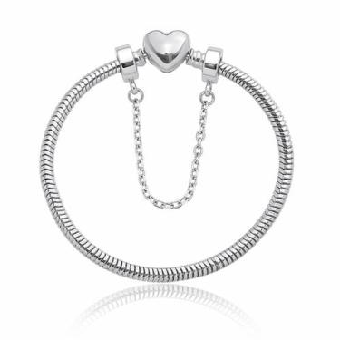 Imagem de Pulseira Para Berloque Fecho Coração Com Trava Banhado a Prata 925 PUL