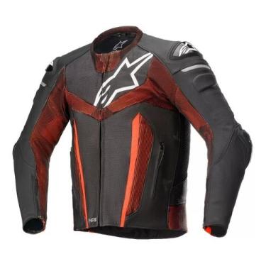 Imagem de Jaqueta Moto Alpinestars Couro Fusion Preto Vermelho Tam 52