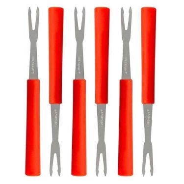 Imagem de Conjunto garfos para petisco 6 peças vermelho - RICAELLE - Kit com 2 u