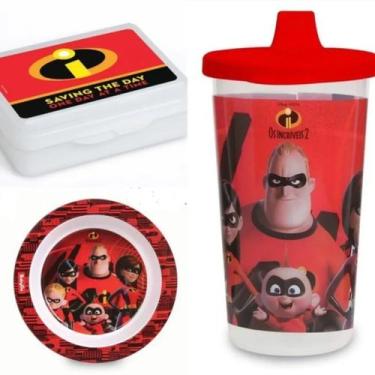 Imagem de Kit Refeição Copo Prato Porta Lanche Os Incríveis Baby Go - Dermiwil