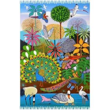 Imagem de Canga Praia Estampa Tropical Selva 100 Viscose Gigante Bali - Bali Blu