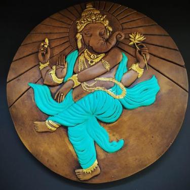 Imagem de Mandala ganesha turquesa 35cm - CASA FÉ