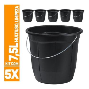 Imagem de Kit 05x Balde De Plástico 7,5l Alça De Metal Limpeza Geral Organização