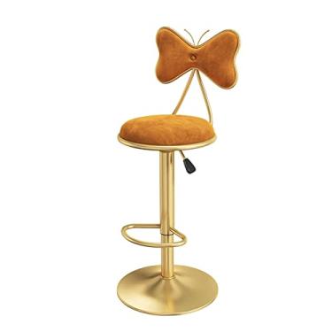 Imagem de Banco De Bar Com Encosto, Cadeira Giratória Estofada De Altura Ajustável, Amor Perfeito De Metal De Veludo Com Apoio Para Os Pés, Adequado Para Bistrô, Cadeira De Restaurante De Café Da Manhã 60-80cm