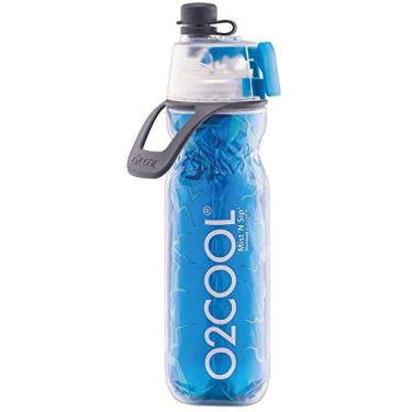 Imagem de O2COOL Garrafa térmica Arctic Squeeze Mist 'N Sip com tampa de bico de silicone e função de nebulização de bloqueio – 590 ml, azul rachado