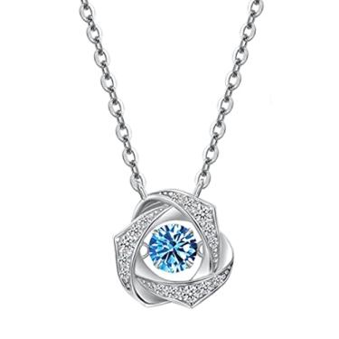 Imagem de Colar Tianan Shopping Internet Celebrity Hit S925 prata estilo coreano leve nicho de luxo senso de brilho coração ouro branco (zircônia azul)