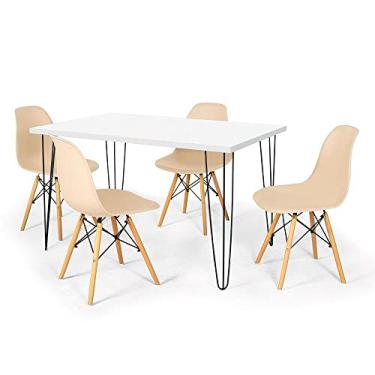 Imagem de Conjunto Mesa de Jantar Hairpin 130x80 Branca com 4 Cadeiras Eames Eiffel - Nude
