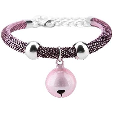 Imagem de Coleira de gato ajustável feita à mão para animais de estimação, gravata de gatinho, colar de nylon, acessórios de higiene, suprimentos para animais de estimação com corrente de extensão de sino para festa de casamento, aniversário, fotoshot (rosa)