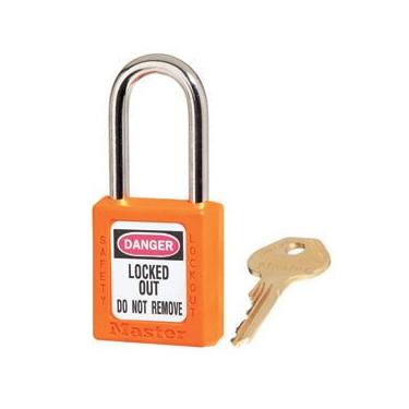 Imagem de Master Lock (R) Laranja #410 3,8 cm Cadeado de segurança de corpo alto com manilha de 3,8 cm - com chave diferente