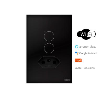 Imagem de Interruptor De Luz Touch Wi-Fi Tok Glass 2 Botões+Tom Preto Lumenx