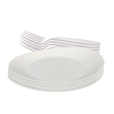 Imagem de Kit Festa Descartável para Refeição Garfo e Prato Branco 10 Un cada