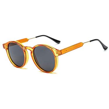 Imagem de Óculos de Sol Retrô Redondo Feminino Design Transparente Feminino Óculos de Sol Feminino Lunette Soleil,07 Laranja Cinza,China