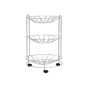 Imagem de Fruteira de Chão Tripla com Rodas Cestos Redondo Cromado Organização Cozinha
