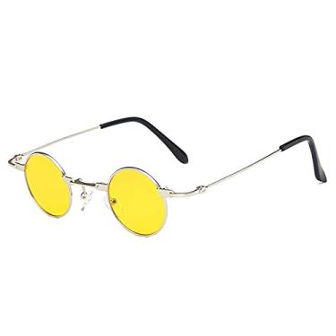 Imagem de Óculos de sol redondos pequenos femininos masculinos uv400 metal designer punk óculos de sol steampunk vintage óculos escuros, amarelo