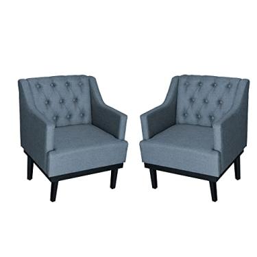 Imagem de Poltrona Decorativa Clássica Com Base Madeira Linho - DS Estofados