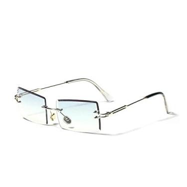 Imagem de Óculos de sol retangulares sem aro feminino masculino armação de metal óculos de sol sombras vintage espelho lente óculos óculos uv400,6b, china