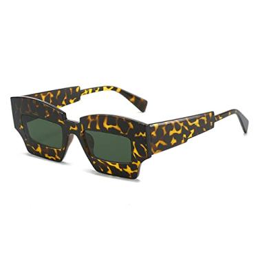 Imagem de Moda Irregular Quadrado Feminino Óculos de Sol Retro Designer Candy Colors Masculino Tons UV400 Roxo Verde Óculos de Sol, Leopardo Verde Escuro, A