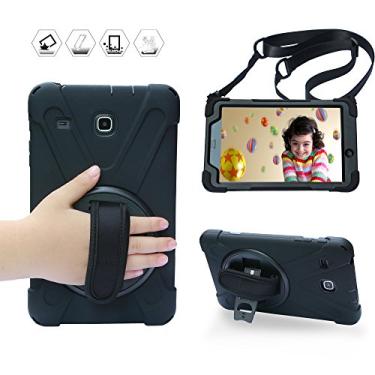 Imagem de Capa para Galaxy Tab E 8.0, Braecn suporte de rotação de 360 graus/uma alça de mão e uma capa de alça de ombro [à prova de choque] híbrido pc + capa de silicone para Samsung Tab E 8 T377 SM-T377, Preto