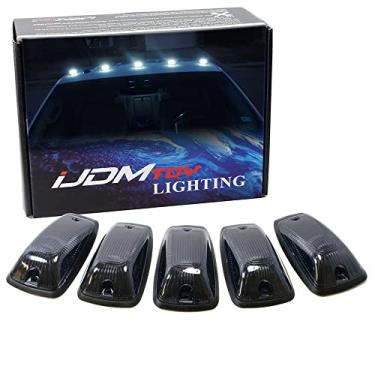 Imagem de iJDMTOY Lentes fumadas LED branco marcador de teto de cabine lâmpadas de corrida compatíveis com caminhão 4x4 SUV, 5 peças aerodinâmicas de baixo perfil conjunto de luzes de corrida para teto