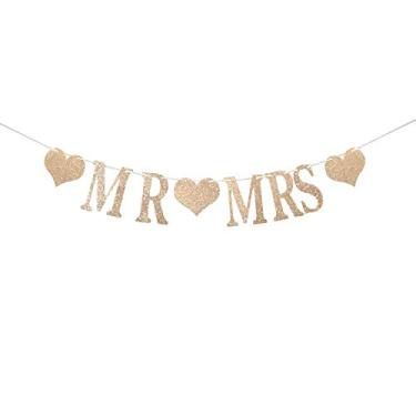 Imagem de Bandeira de champanhe dourado brilhante MR e MRS – Bandeira MR e MRS para chá de panela, casamento, noivado, artigos de festa de aniversário